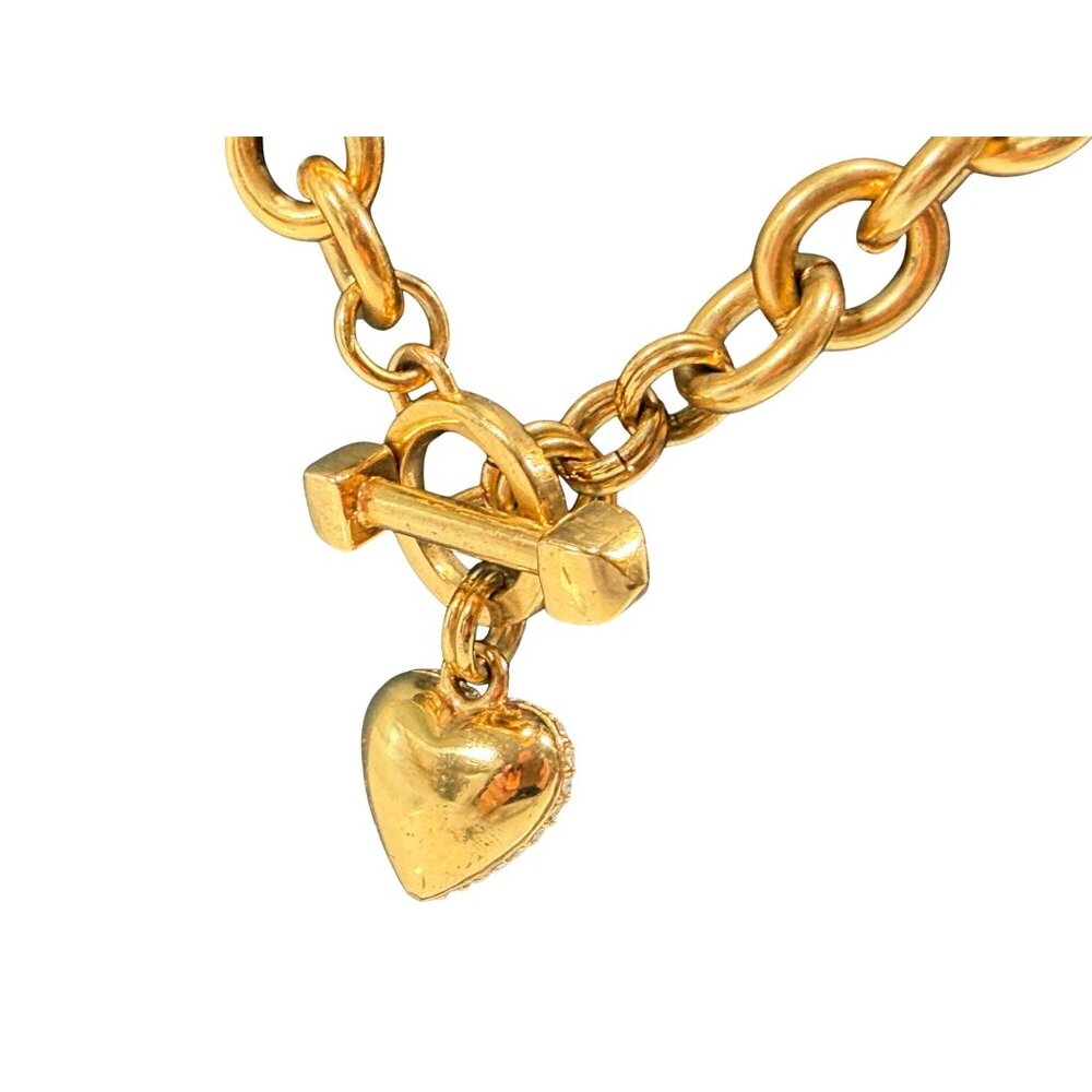 Juicy Couture Puffy Heart Pave Rhinestone Bone Toggle Gold Statement Necklace - Picture 4 of 4